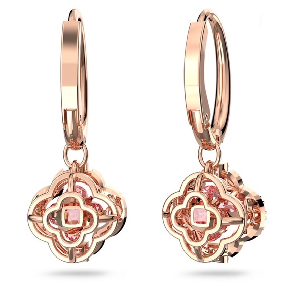 Swarovski Pink Sparkling Rose Gold Dancing Clover Earrings - Picture 3 of 5